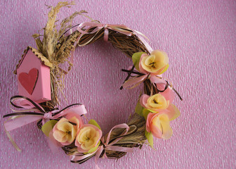 handmade wreaths of dried plants, cardboard and corrugated paper