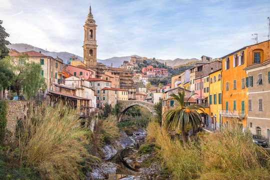 Cityscape of Dolcedo - small town located in Ligurian Alps, Italy