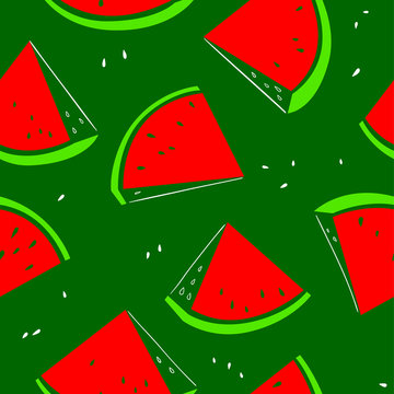 Watermelon seamless pattern. Background with fresh fruit slices. Vector illustration with organic food