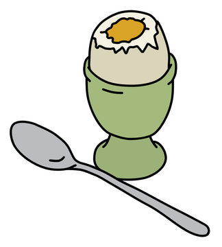 The half boiled egg in a green ceramic stand