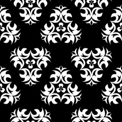 Black and white floral ornament. Seamless pattern