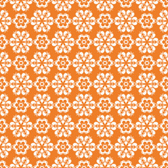 White floral seamless pattern on orange background