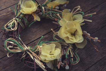 handmade wreaths of dried plants, cardboard and corrugated paper