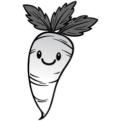 Kawaii Daikon Illustration - A vector cartoon illustration of a cute Kawaii Daikon.