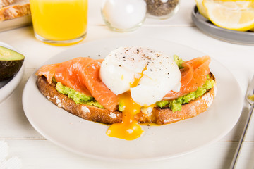  Wholemeal Bread Toast, smashed Avocado, Salmon and Poached Egg