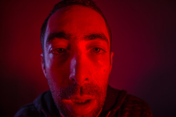 Sweating man looked sick or stoned