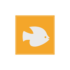 Fish sign illustration. Vector. white line icon with shifted flat orange filled icon on . Isolated.