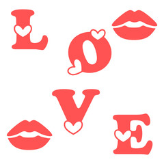 Love letter with hearts and a kisses. Valentine's