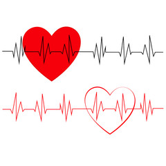 Heart pulse, one line - stock vector