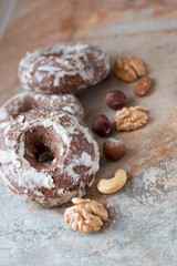 Gingerbread and nuts on marble