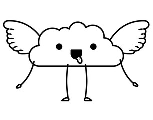 cute cloud with wings kawaii character vector illustration design