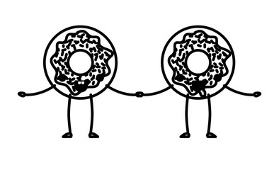 sweet donuts couple kawaii characters vector illustration design