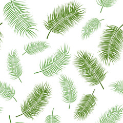 Green leaves on white background. Seamless pattern.