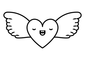 cute heart love with wings kawaii character vector illustration design