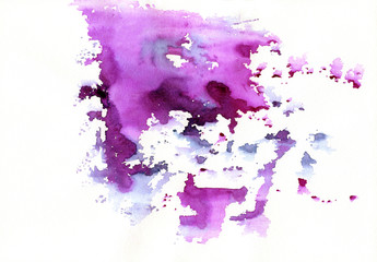 Purple abstract watercolor stains with spatters and splashes. Creative colorful watercolor background for trendy design