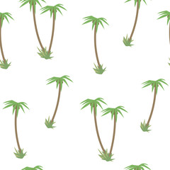 Light colored tropical with green palm trees and coconut seamless pattern