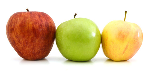 Fresh Green, Yellow and Red Apples Isolated on White Background