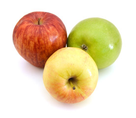 Fresh Green, Yellow and Red Apples Isolated on White Background