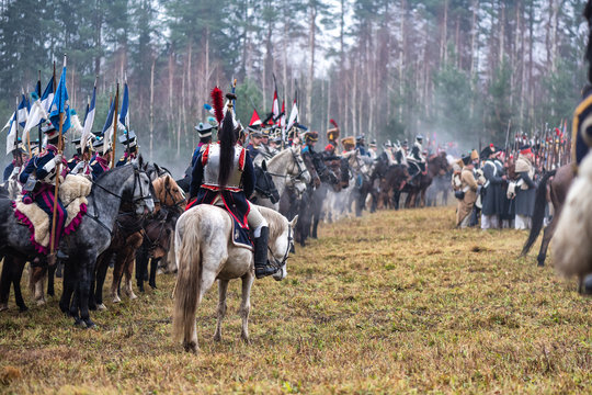Soldiers in the old form on the reconstruction of the battle with Napoleon
