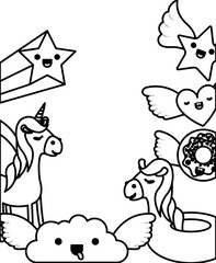 cute characters fantasy with wings kawaii vector illustration design