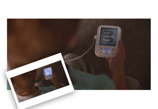 User with a Blood Pressure Device Mockup 1