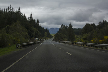 New Zealand Asphalt Road on cloudy day