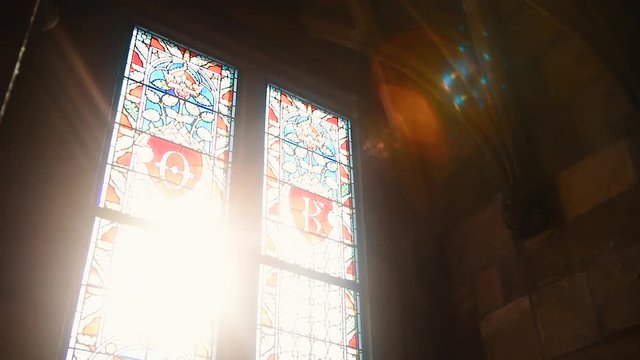 Beautiful Light Shining in through Stained Glass Window