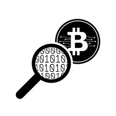 Bitcoin And Magnifying Glass. Bitcoin Verification. Vector Ilustration. 