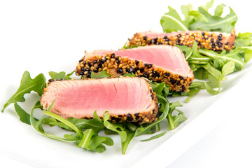 tuna tataki sesame crust appetizer plate