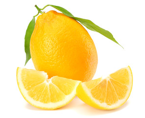 healthy food. lemon with green leaf isolated on white background