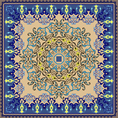 Beautiful vector pattern with paisley. Fantastic flower ornament. Design can be used for Card, bandana print, kerchief design, napkin.