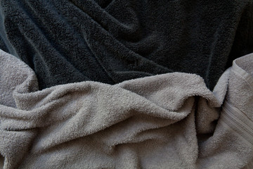 Grey and black natural cotton towels background texture