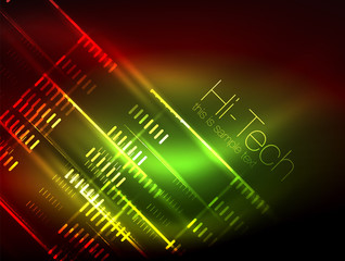 Futuristic neon lights on dark background, digital abstract techno backgrounds