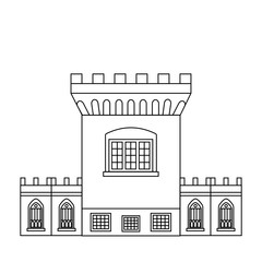 The Medieval Tower of Dublin Castle. Irish fortress vector illustration in flat line style. Stronghold in the capital of Ireland - top rated attraction image in outline design.