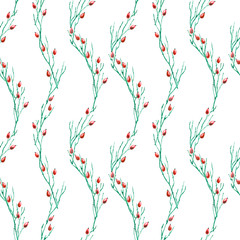 Seamless Botanical Pattern with Briar Branches in Asian Style.