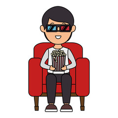 man in cinema 3d chair vector illustration design