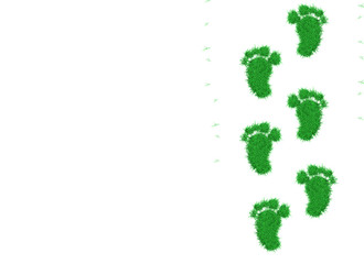 3d rendering a trace of the bare feet of an adult and a child overgrown with grass