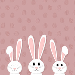 Obraz premium Template of an Easter card with smiley bunny on background with eggs. Vector.
