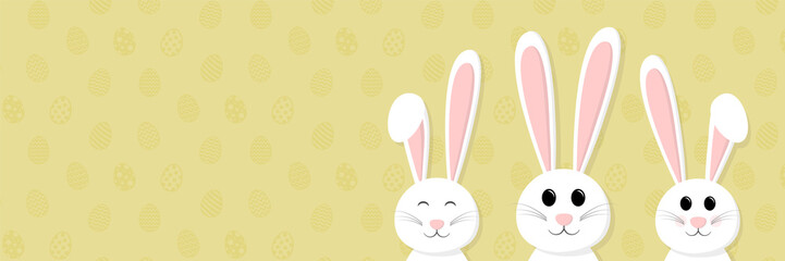 Easter bunnies - panoramic header with copyspace. Vector.