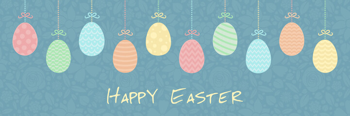 Hanging Easter eggs - colorful decoration with greetings. Vector.