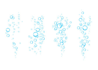  Blue underwater fizzing air bubbles  stream on white  background.