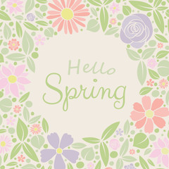 Hello Spring - poster with hand drawn flowers. Vector.