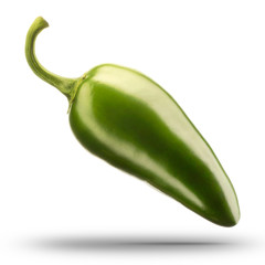 Hot green chili or chilli pepper isolated on white background.