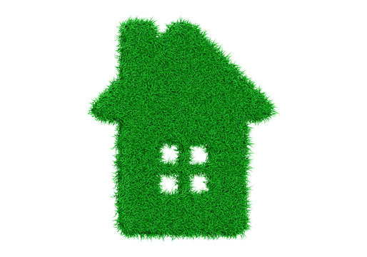 3d rendering silhouette of a house from a green grass with windows