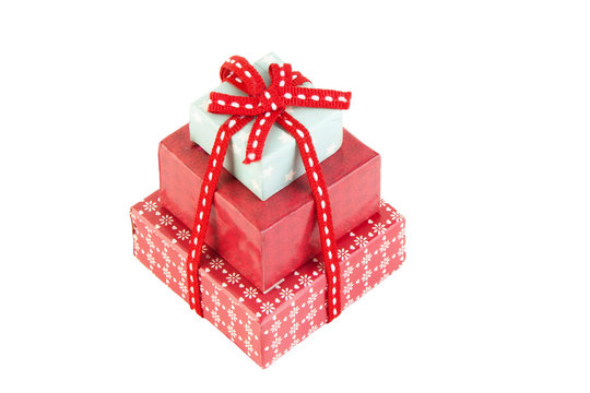 Christmas gift boxes with red bow