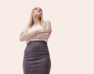 modern successful young business woman. full-length. view from below.