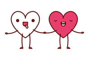 cute hearts love couple kawaii characters vector illustration design