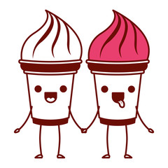 delicious ice cream couple kawaii character vector illustration design