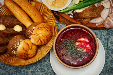 Russian borsch with sour cream