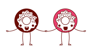 sweet donuts couple kawaii characters vector illustration design